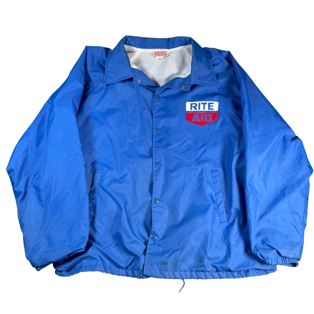 Hartwell Rite Aid Coach Jacket Mens XL Blue Vintage Uniform Snap Front USA